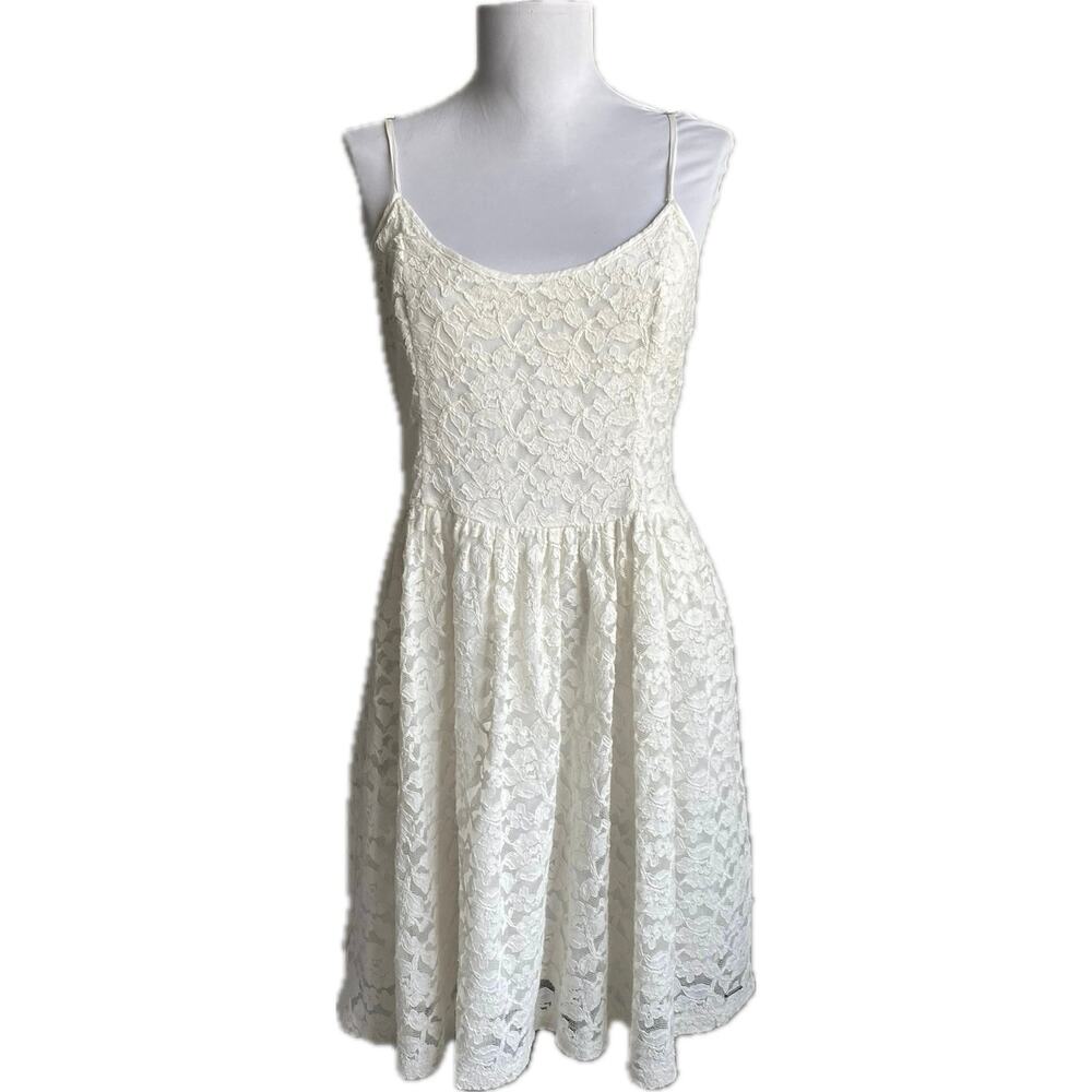 ABERCROMBIE &‎ FITCH Ivory Lace Mini Dress Size L Y2K Babydoll Romantic Festival